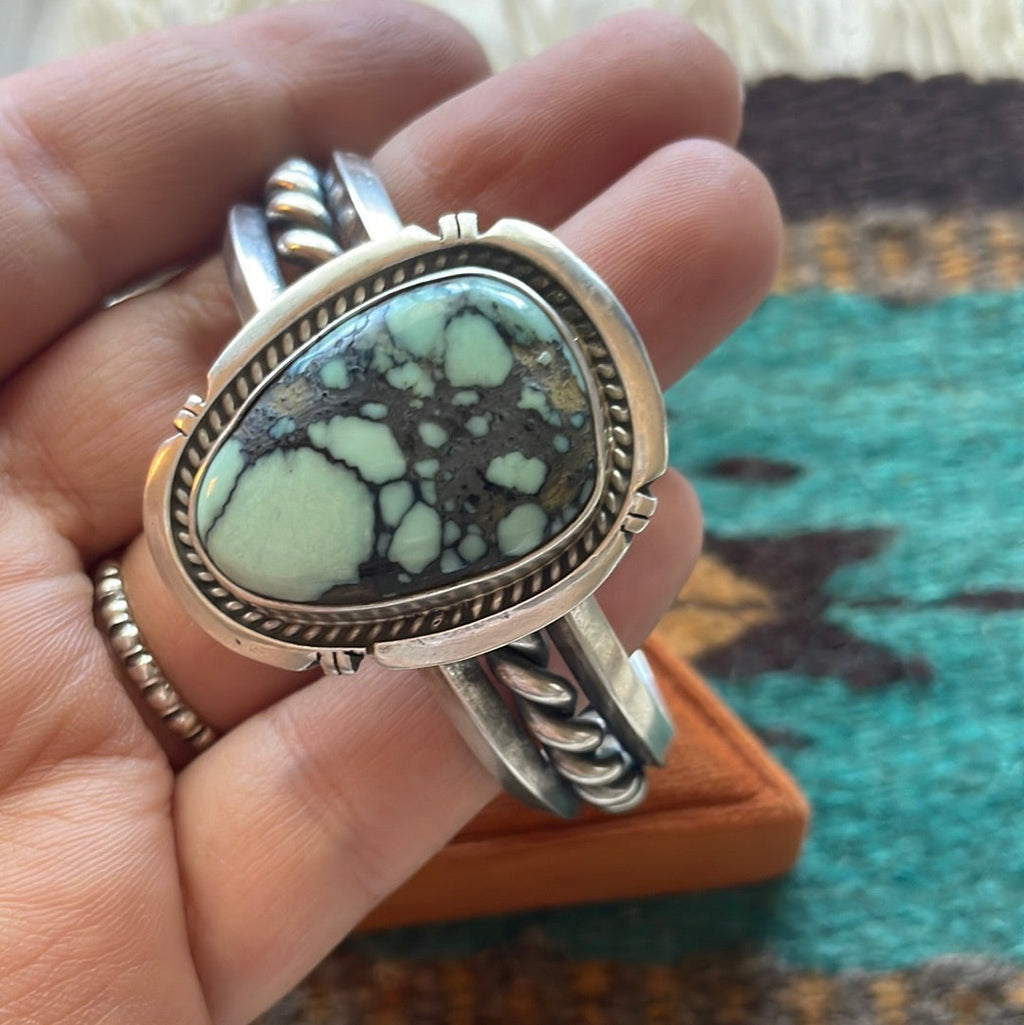 Beautiful Handcrafted New Lander Turquoise & Sterling Silver Cuff Bracelet Signed