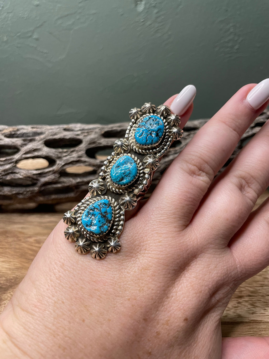 Handcrafted Turquoise And Sterling Silver Statement Ring Sz 6