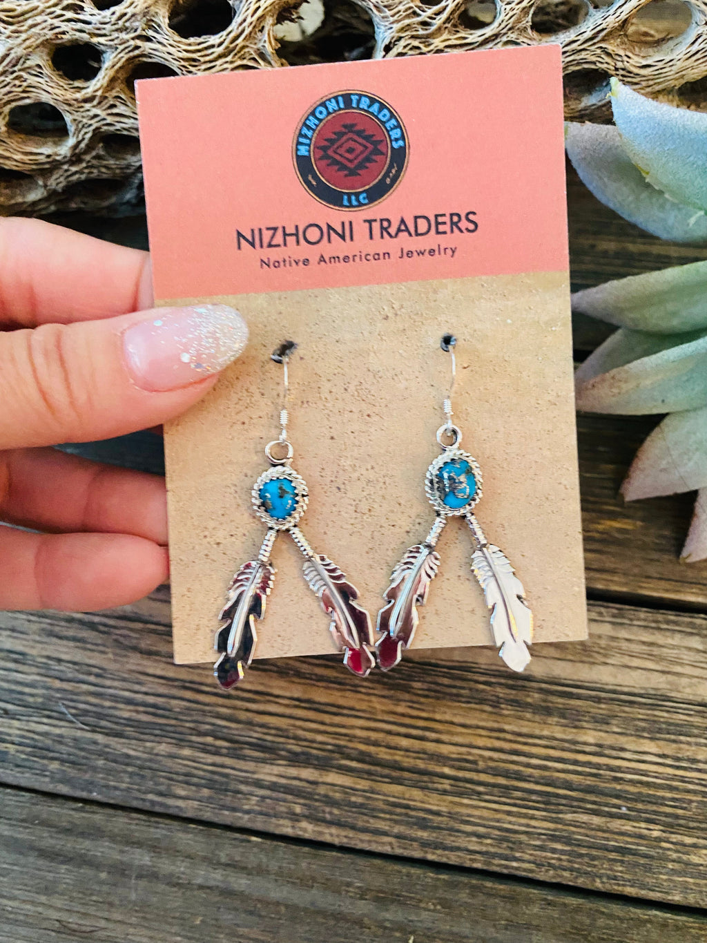 Handcrafted Sterling Silver & Turquoise Feather Dangle Earrings