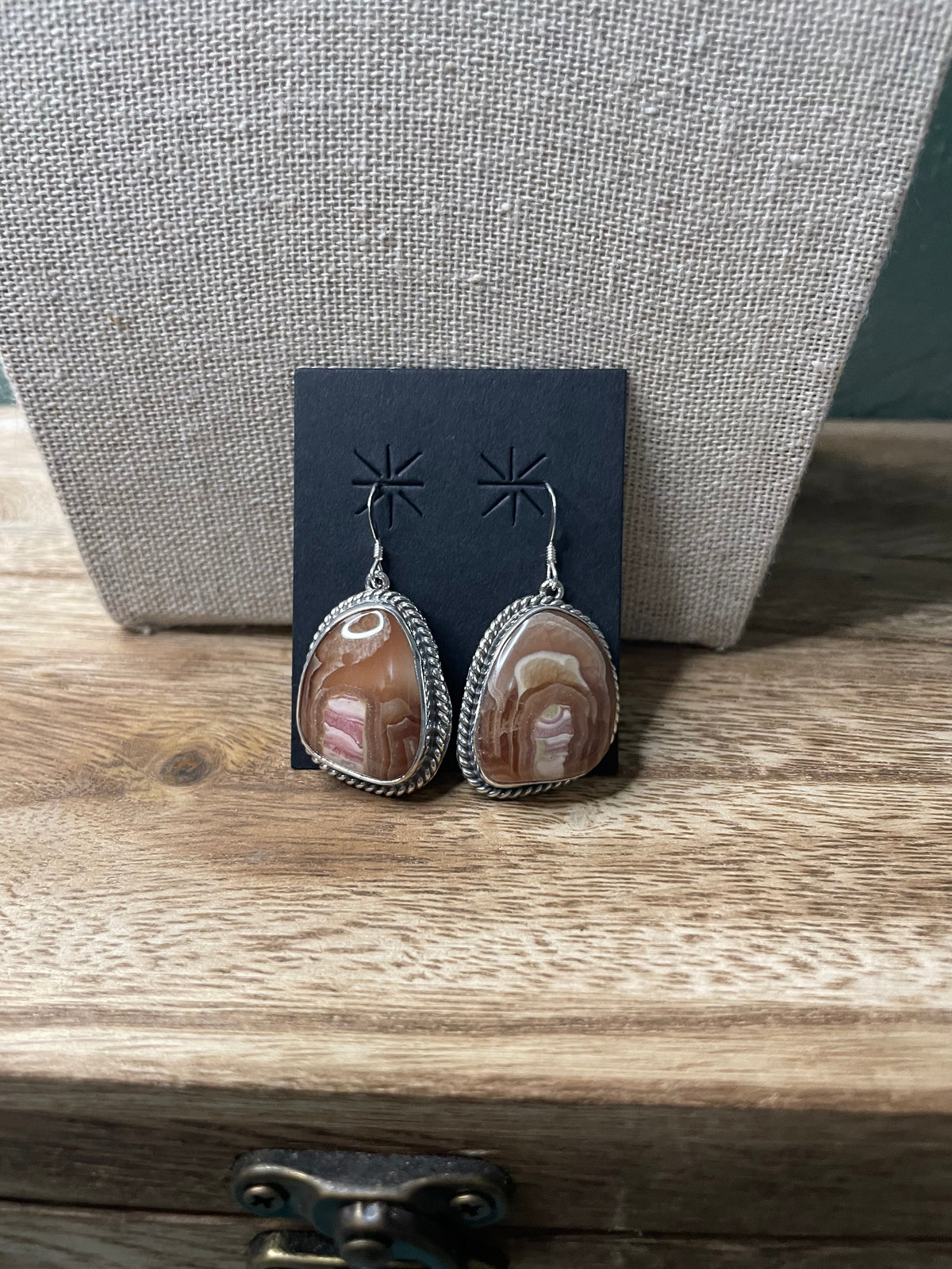 Handcrafted Sterling Silver & Rhodochrosite Stone Dangle Earrings