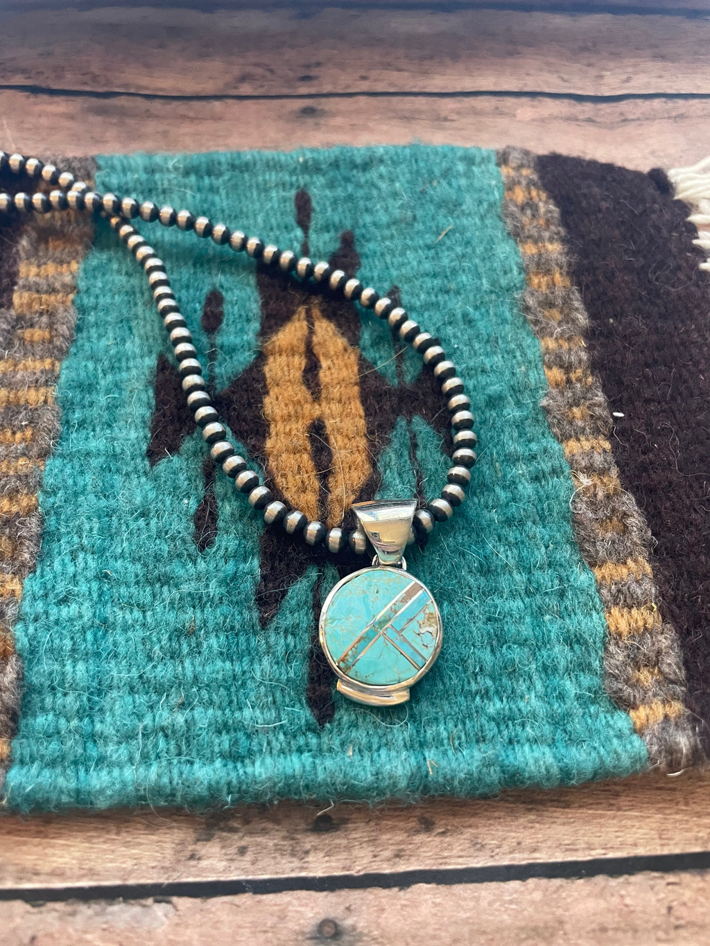 Handcrafted Number 8 Turquoise Inlay & Sterling Silver Pendant Signed