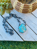 Handcrafted Number 8 Turquoise & Sterling Silver Necklace Signed