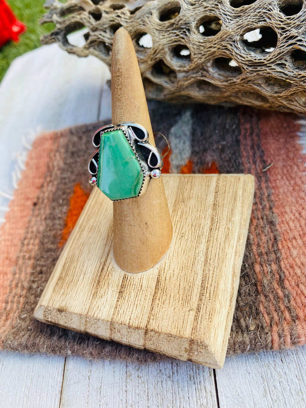 Handcrafted Turquoise & Sterling Silver Ring Size 5