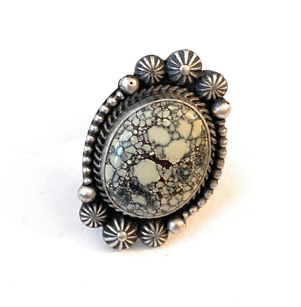 Handcrafted New Lander Turquoise & Sterling Silver Ring Size 7