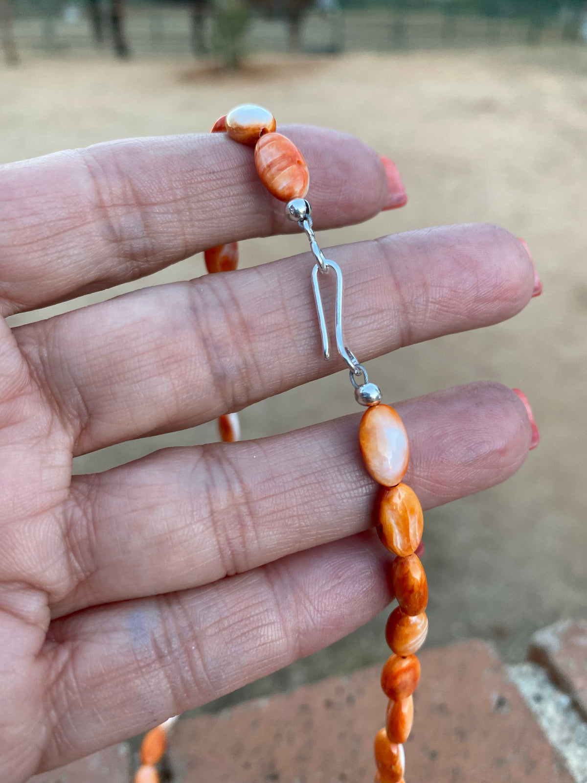 Handcrafted Spiny & Sterling Silver 16 inch Beaded Necklace