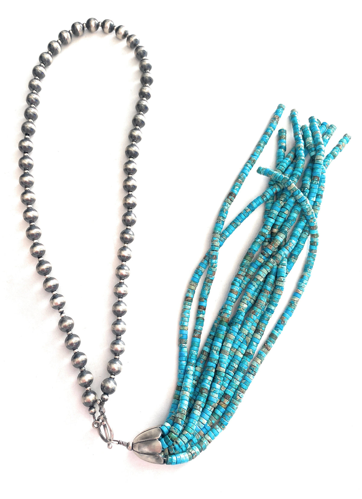Handcrafted Turquoise & Sterling Silver Pearl Beaded Tassel Necklace