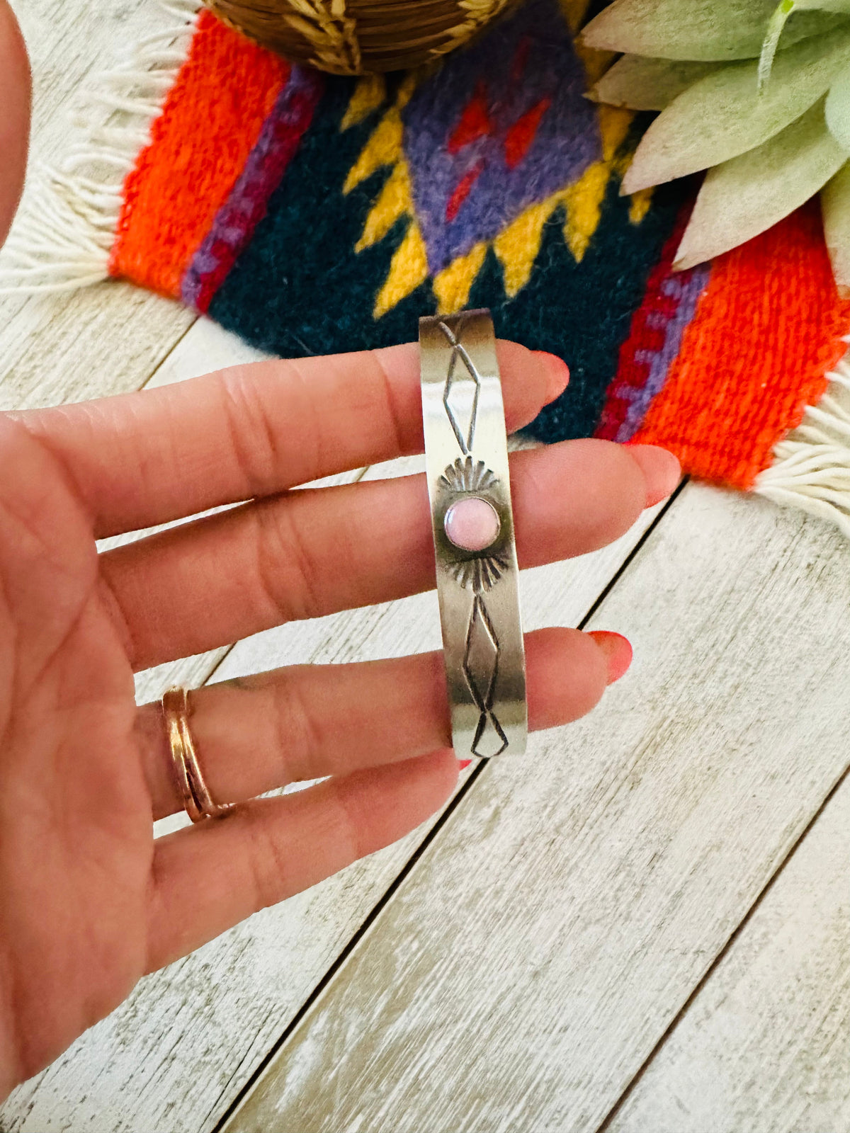 Handcrafted Queen Pink Conch Shell & Sterling Silver Cuff Bracelet