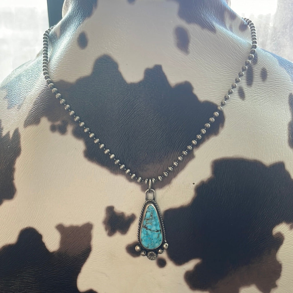 Handcrafted Sterling Silver Turquoise Pendant Necklace Signed Sheila