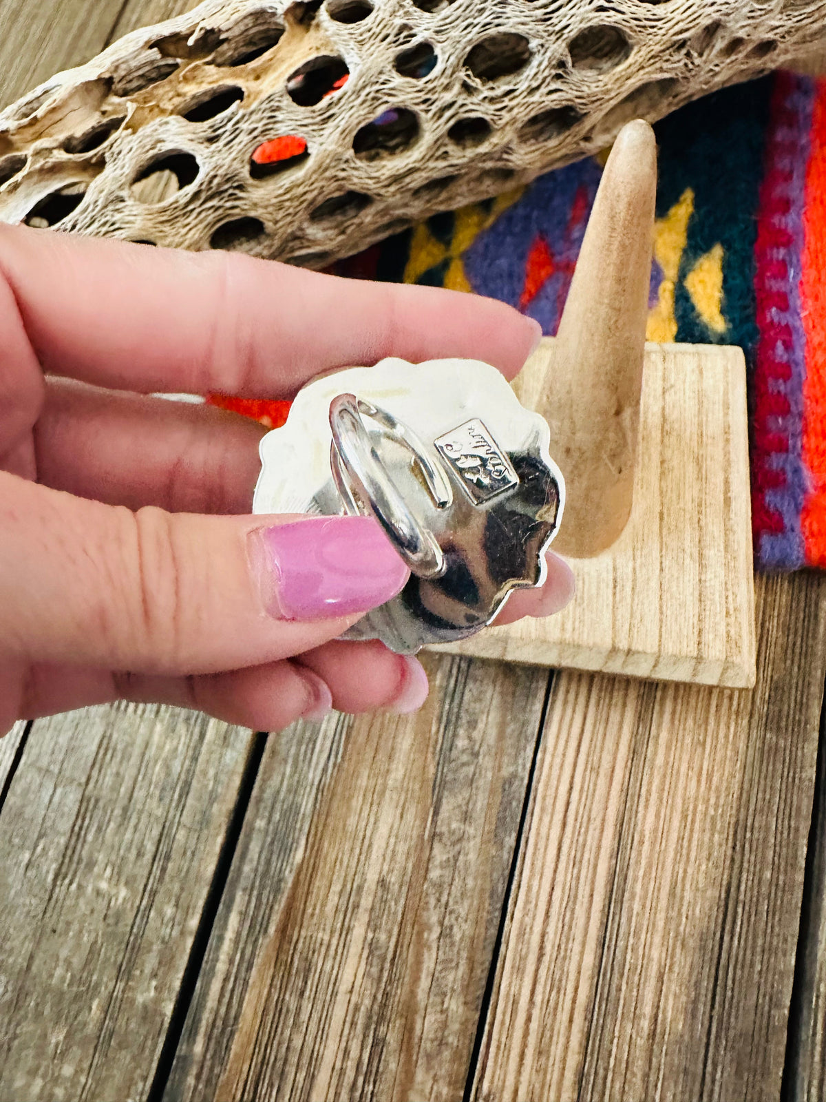 Handcrafted Sterling Silver And White Buffalo Cluster Adjustable Ring