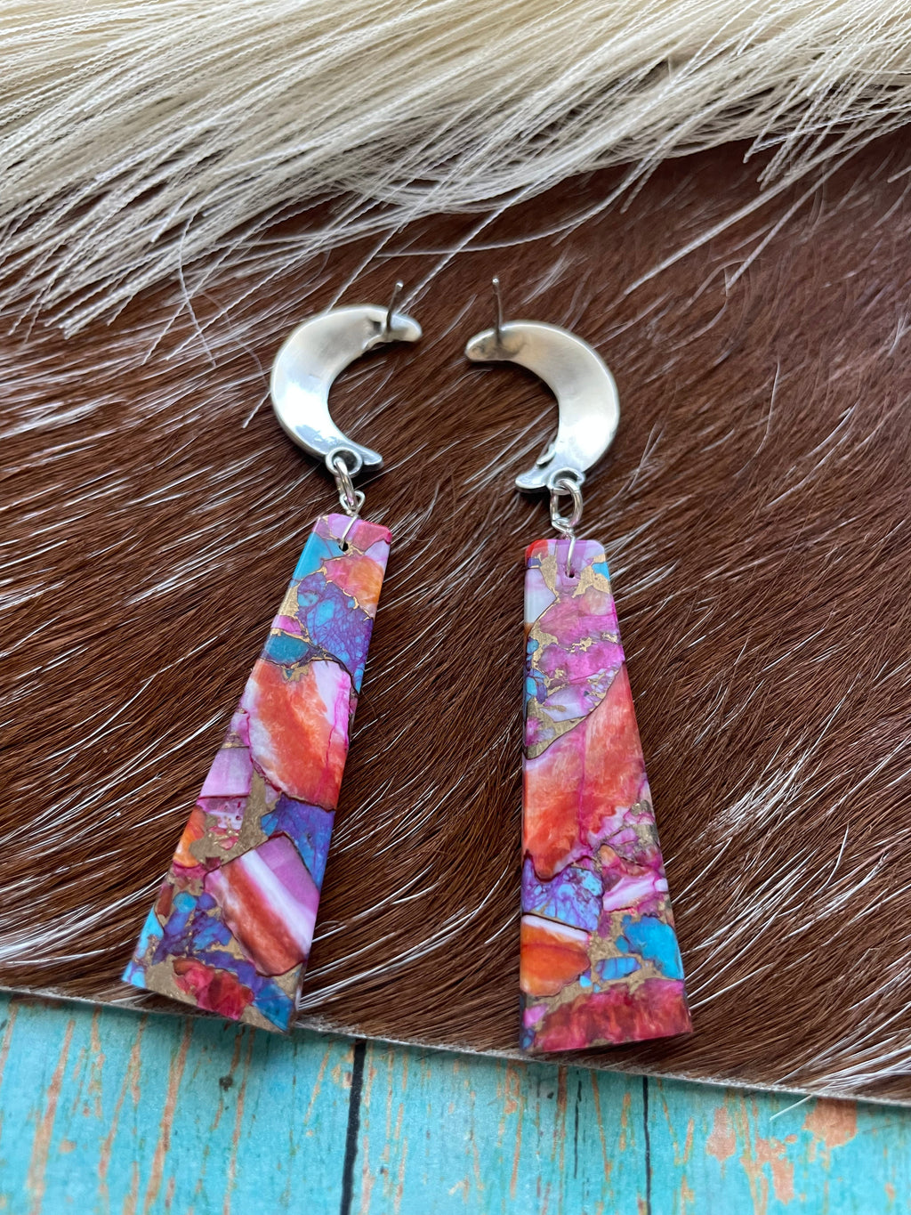 Pink Dream Mohave & Sterling Silver Moon Slab Dangles