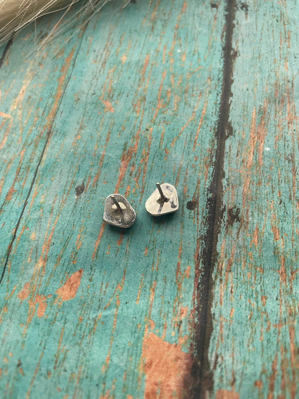Handcrafted Sterling Silver & Orange Opal Inlay Heart Stud Earrings