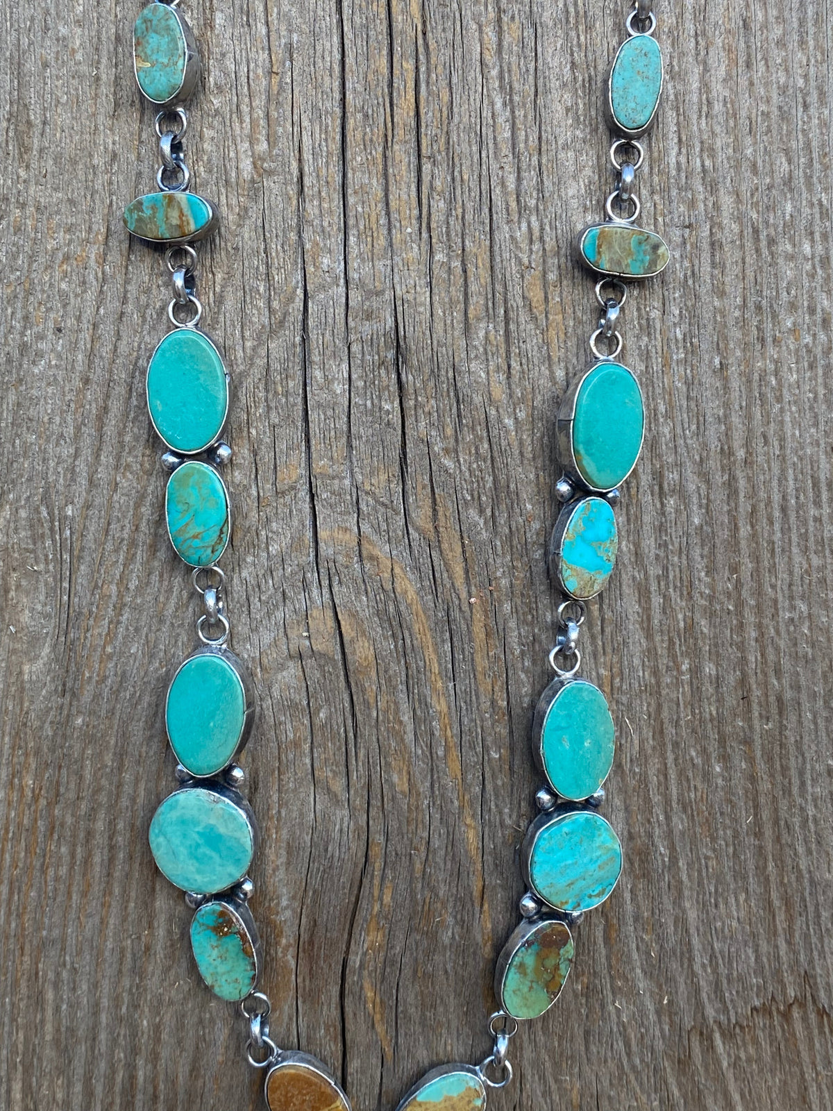 Handcrafted Sterling Silver & Royston Turquoise Drop Necklace Signed