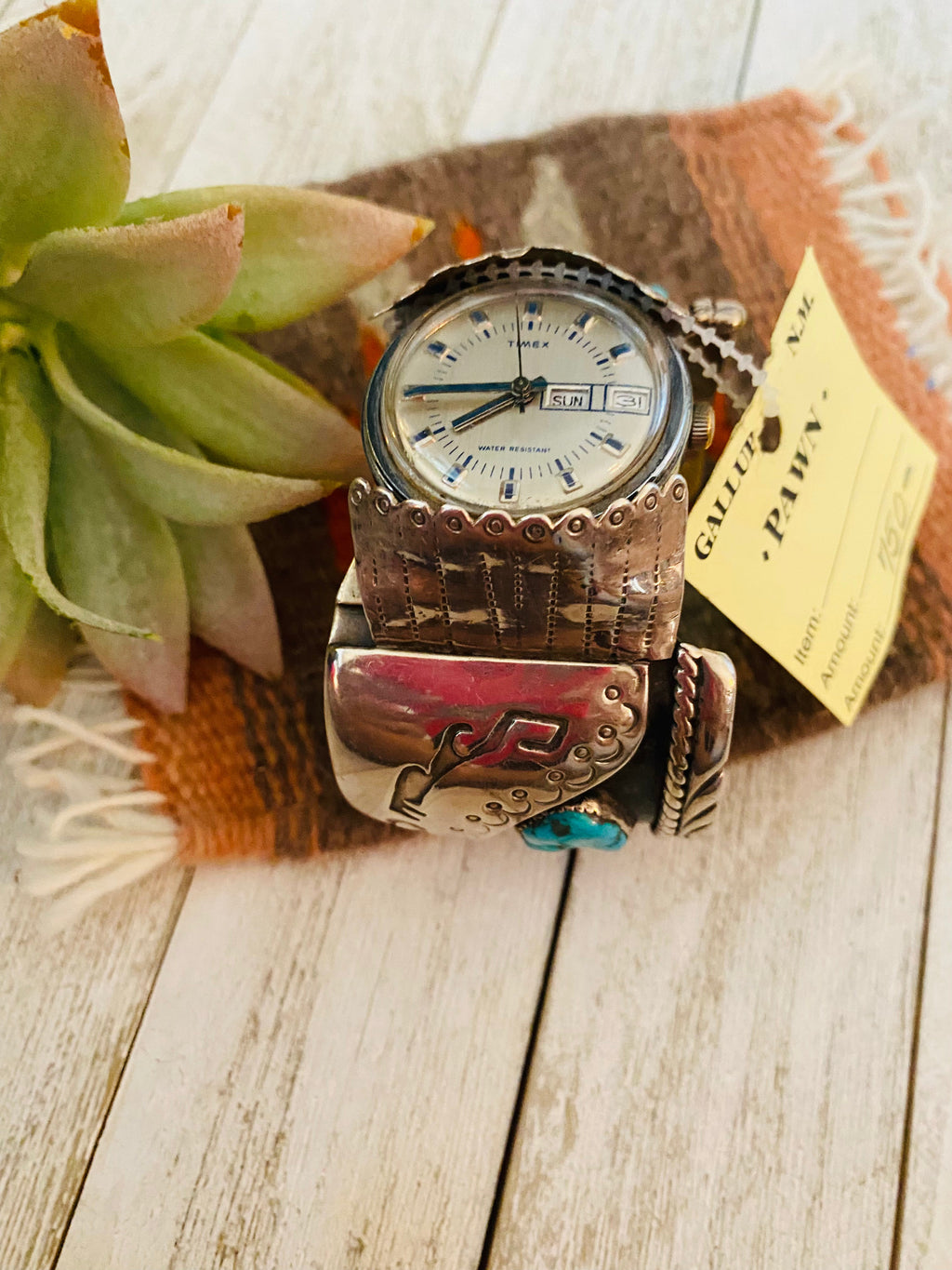 Old Pawn Vintage Handcrafted Turquoise & Sterling Silver Watch Cuff