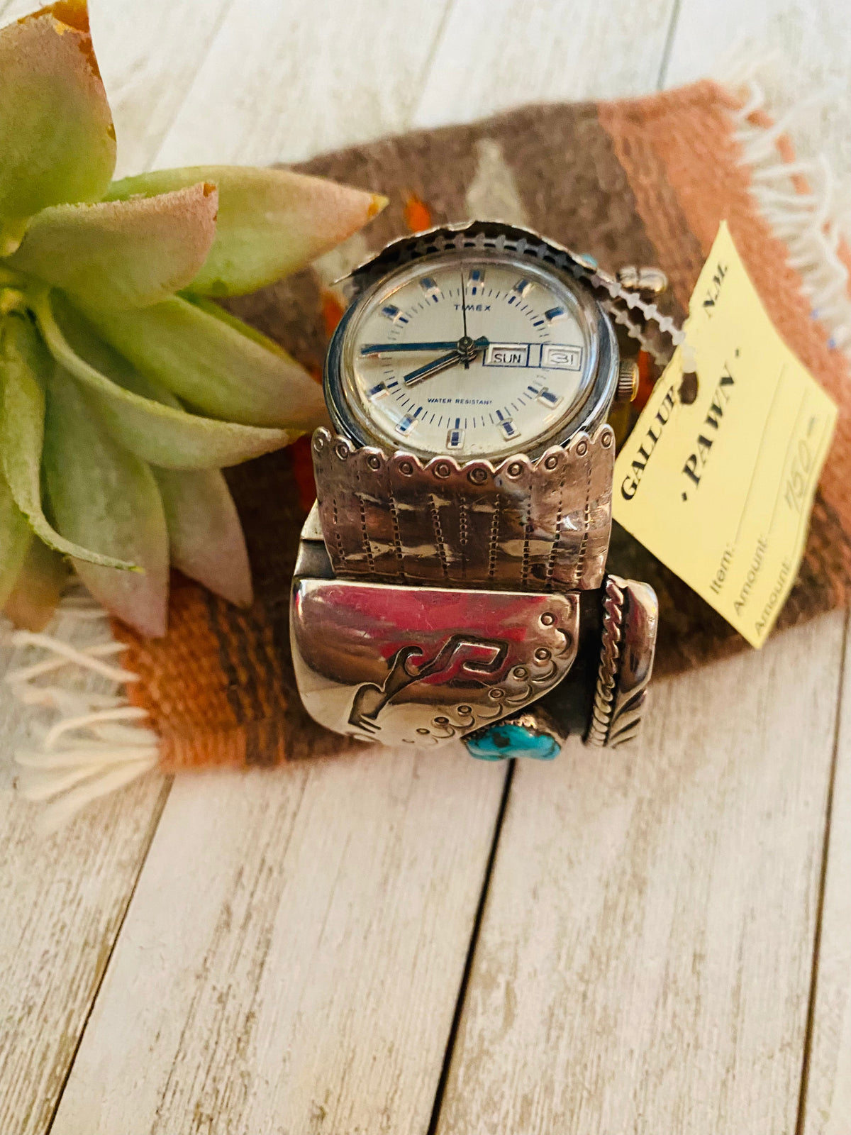 Old Pawn Vintage Handcrafted Turquoise & Sterling Silver Watch Cuff