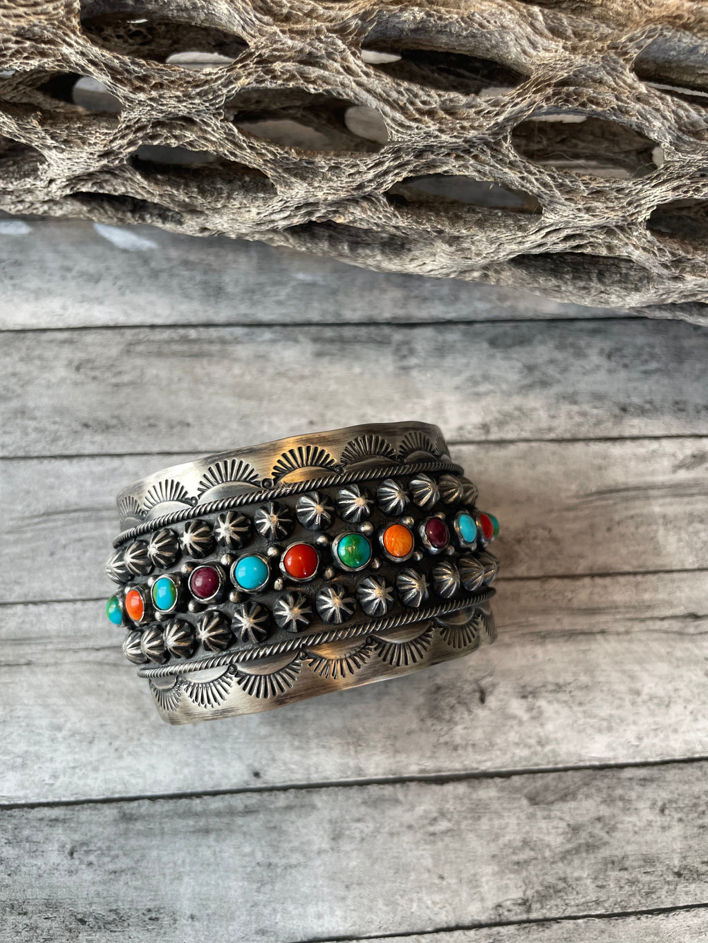 Handcrafted Sterling Silver And Multi Stone Bracelet Cuff By Akee Douglas