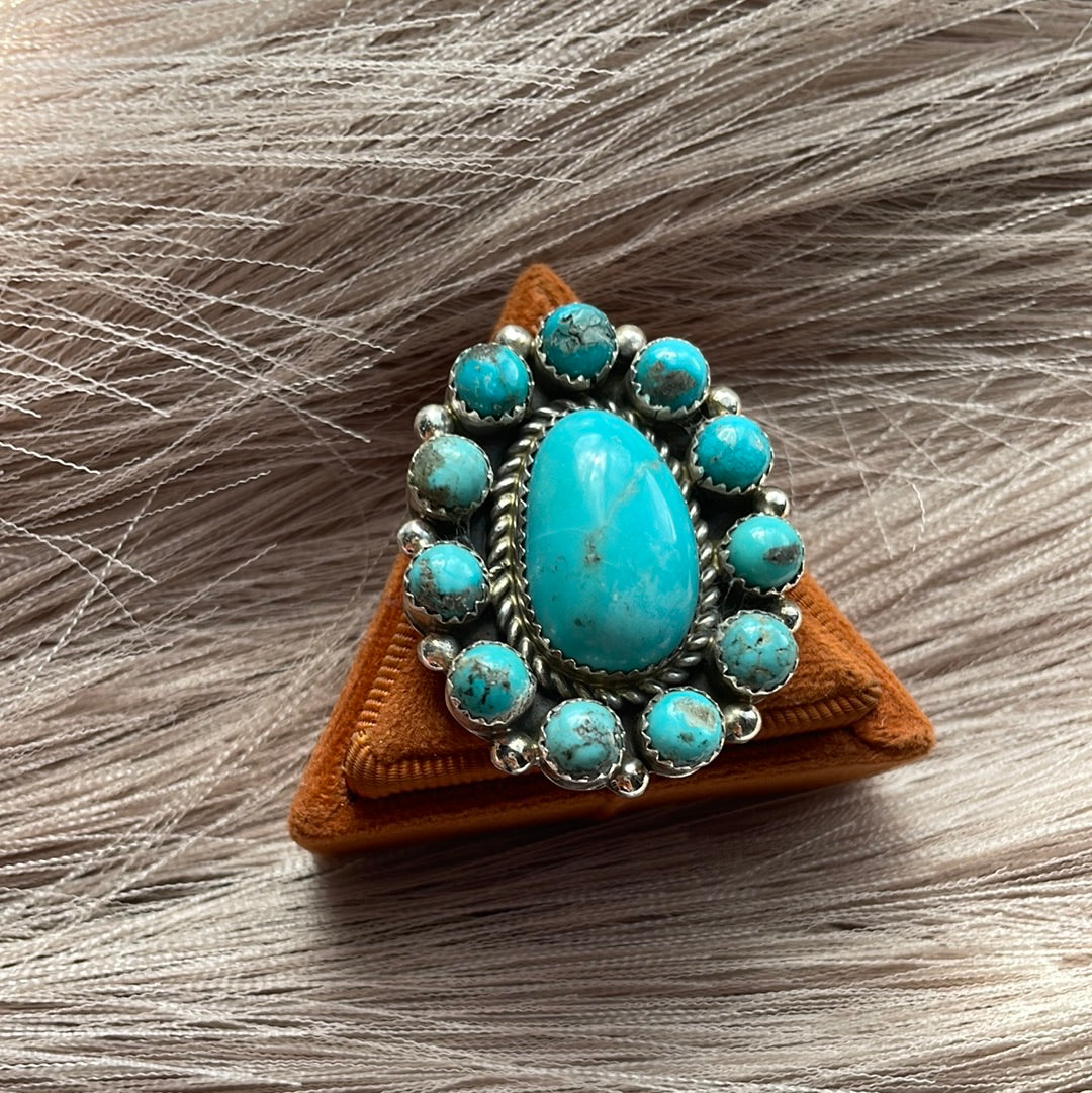 Handcrafted Turquoise & Sterling Silver Ring Size 9 Signed Robert Shakey