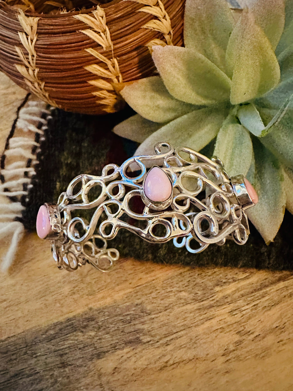 Handcrafted Queen Pink Conch Shell & Sterling Silver Cuff Bracelet