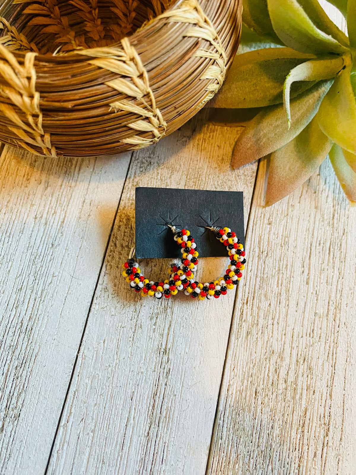 Handcrafted Handmade Beaded Hoop Earrings- Multi