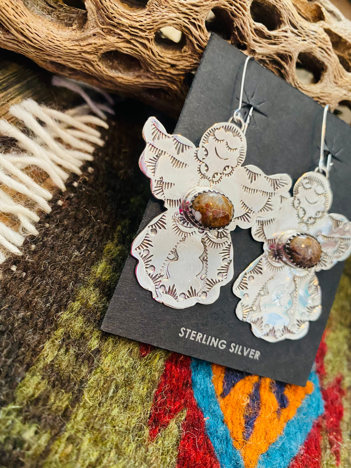Handcrafted Jasper & Sterling Silver Angel Dangle Earrings