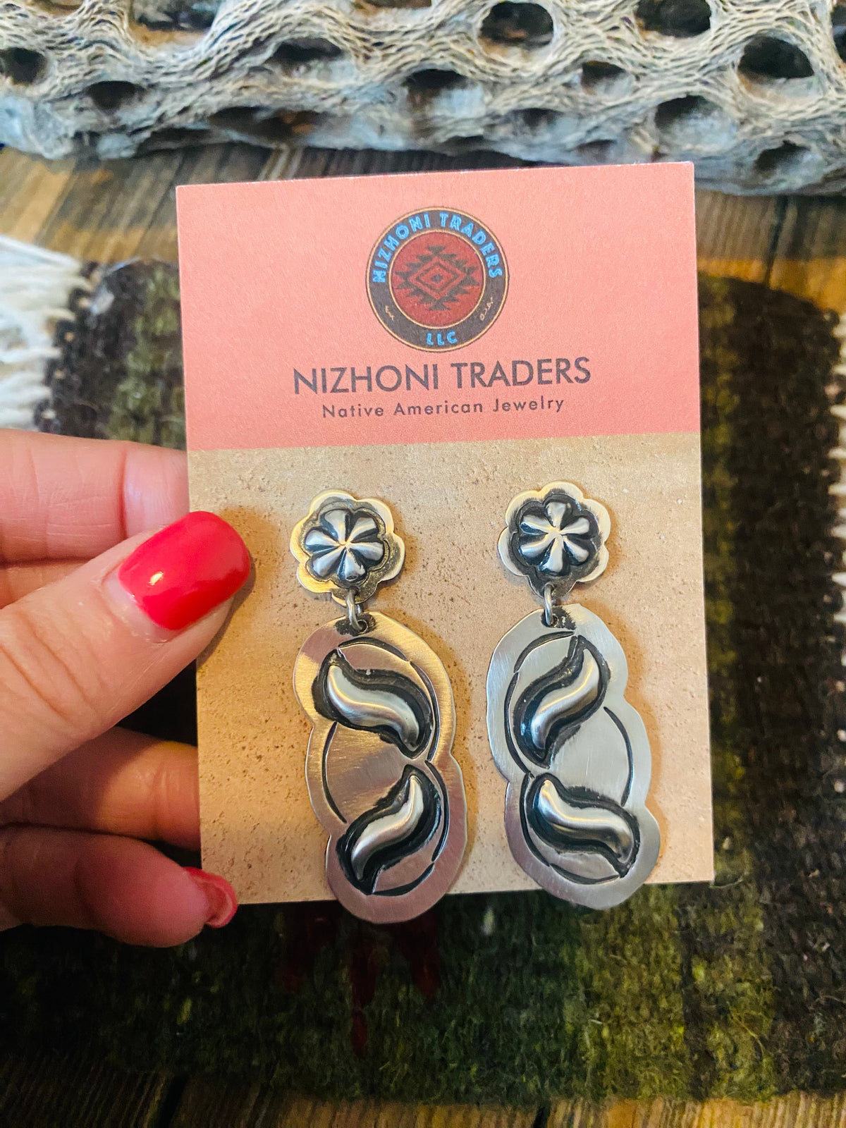 Handcrafted Sterling Silver Concho Dangle Earrings By Leander Tahe