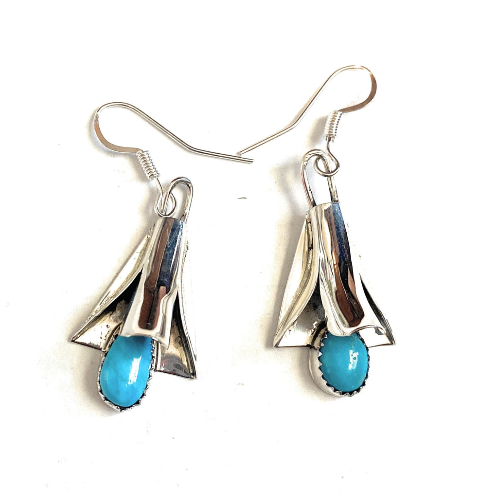 Handcrafted Turquoise & Sterling Silver Blossom Dangle Earrings