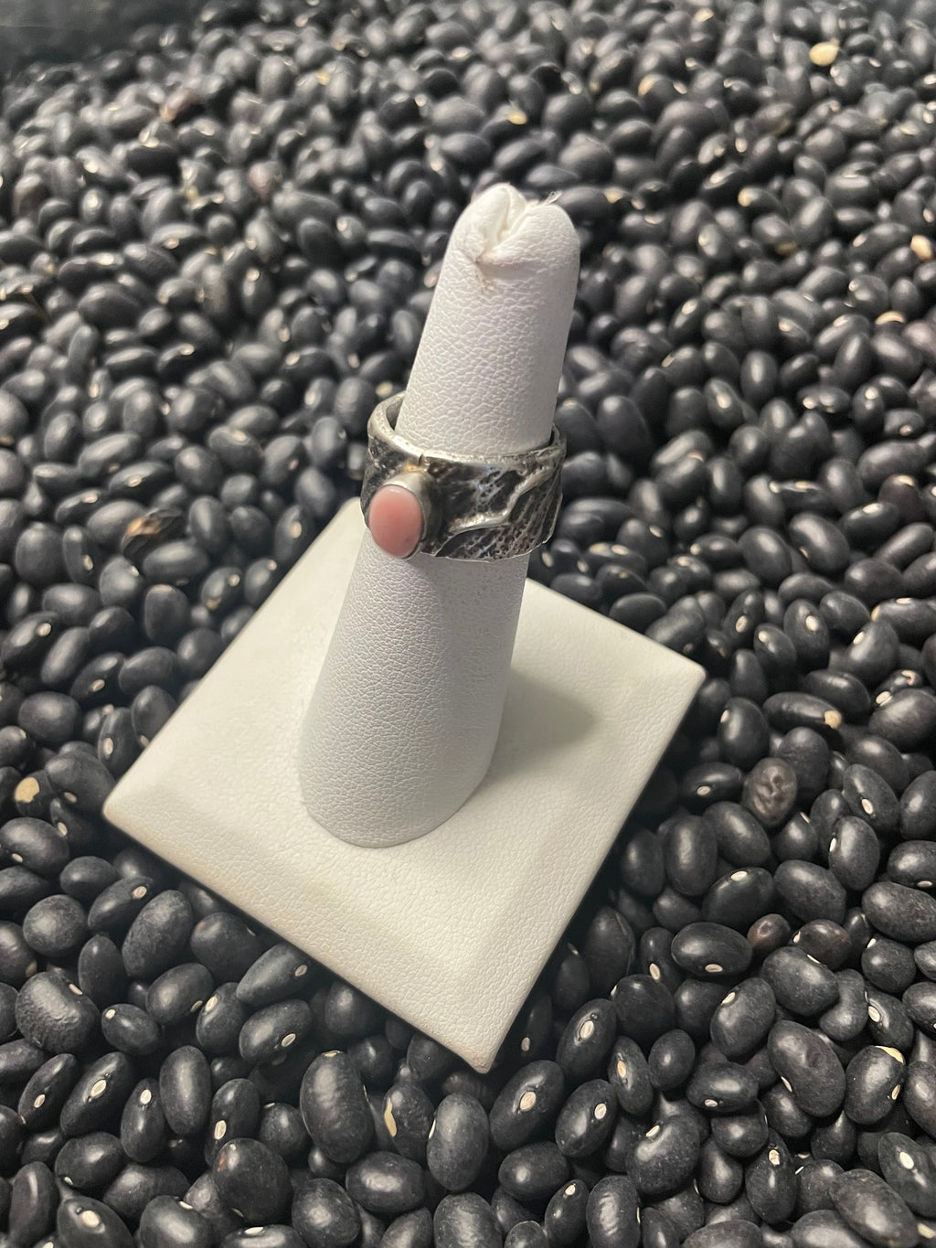 Handcrafted Pink Conch Tufa Cast Ring Signed