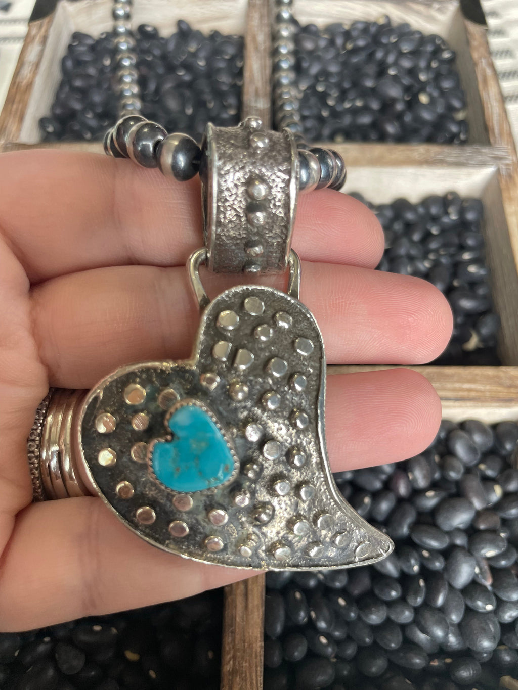 Handcrafted Sterling Silver & Turquoise Heart Pendant Signed