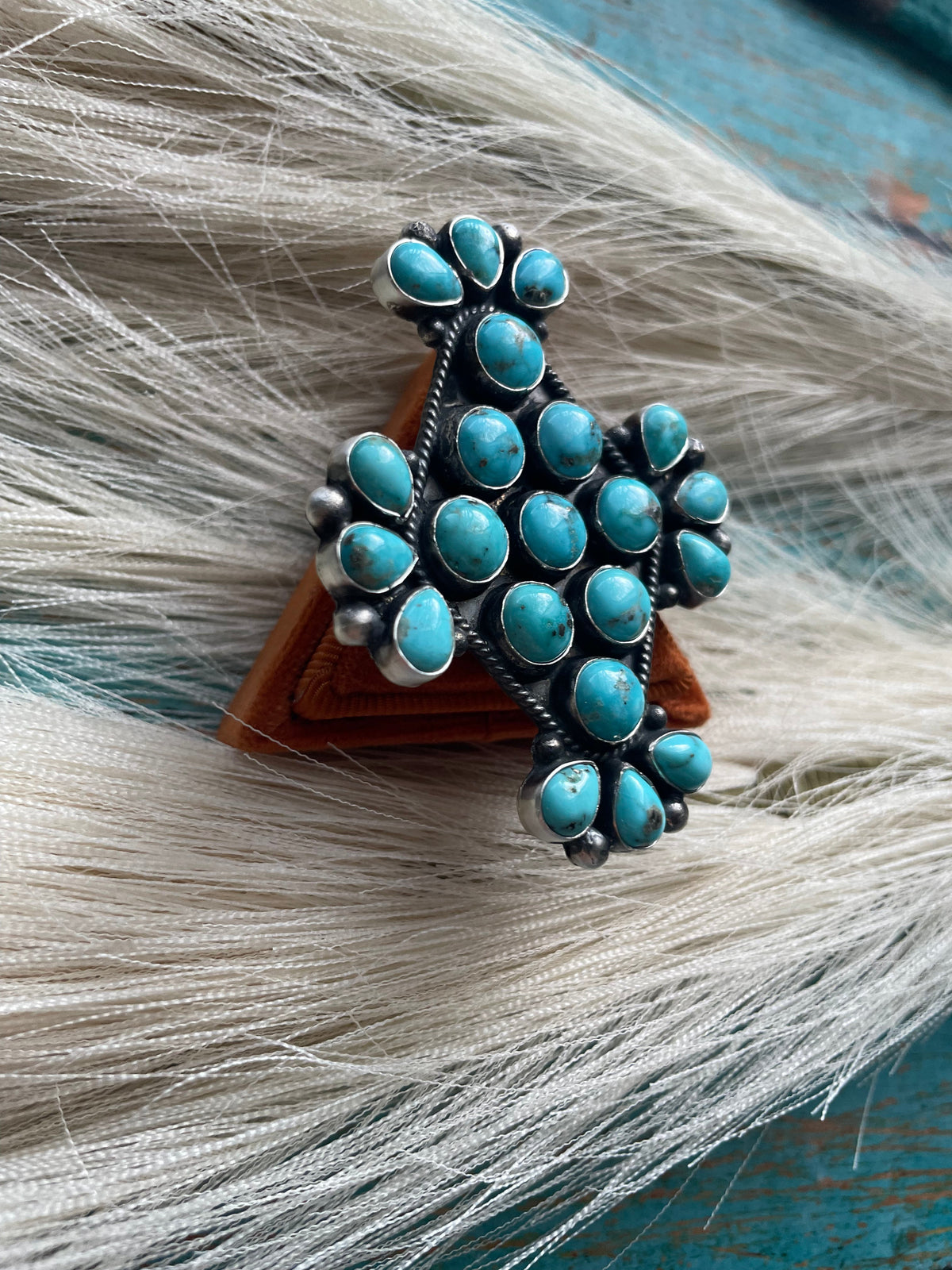Handcrafted Turquoise & Sterling Silver Statement Cluster Adjustable Ring