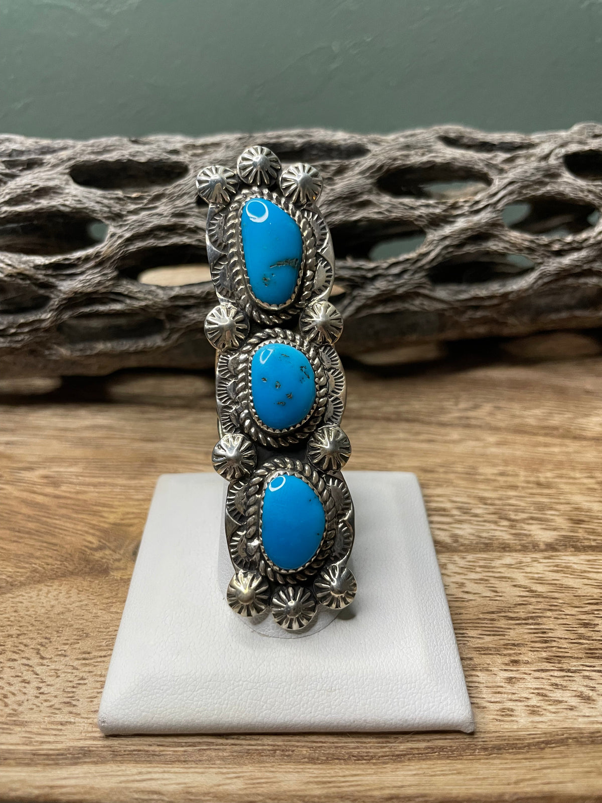 Handcrafted Turquoise And Sterling Silver Statement Ring Sz 7
