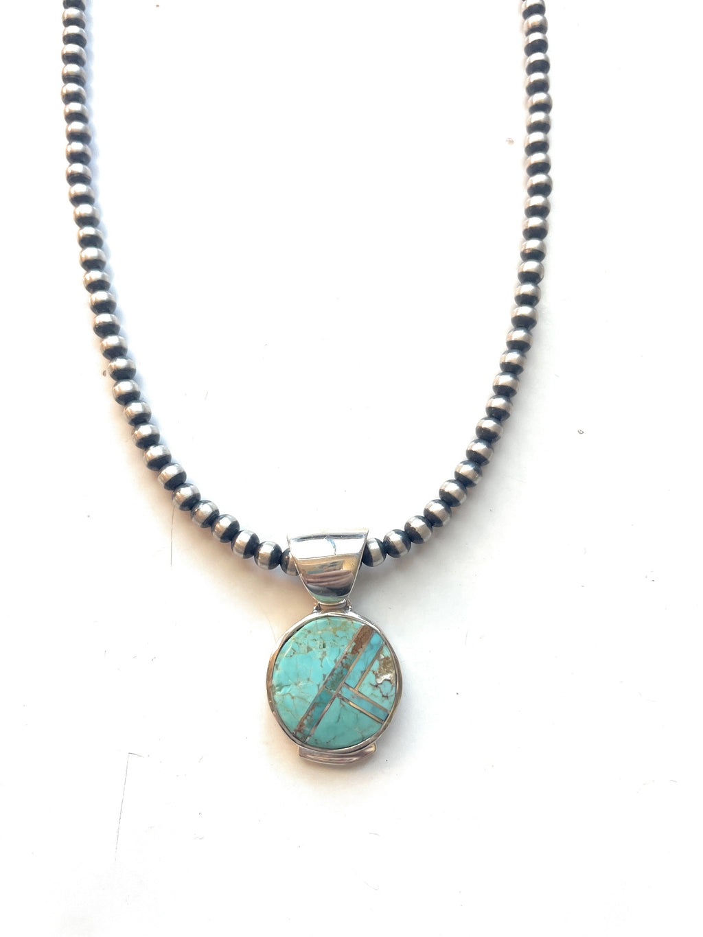 Handcrafted Number 8 Turquoise Inlay & Sterling Silver Pendant Signed