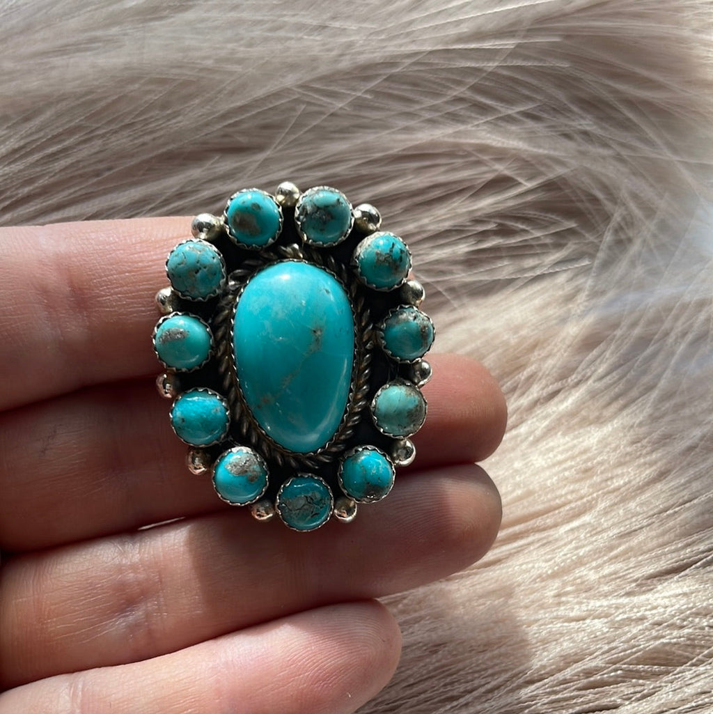 Handcrafted Turquoise & Sterling Silver Ring Size 9 Signed Robert Shakey