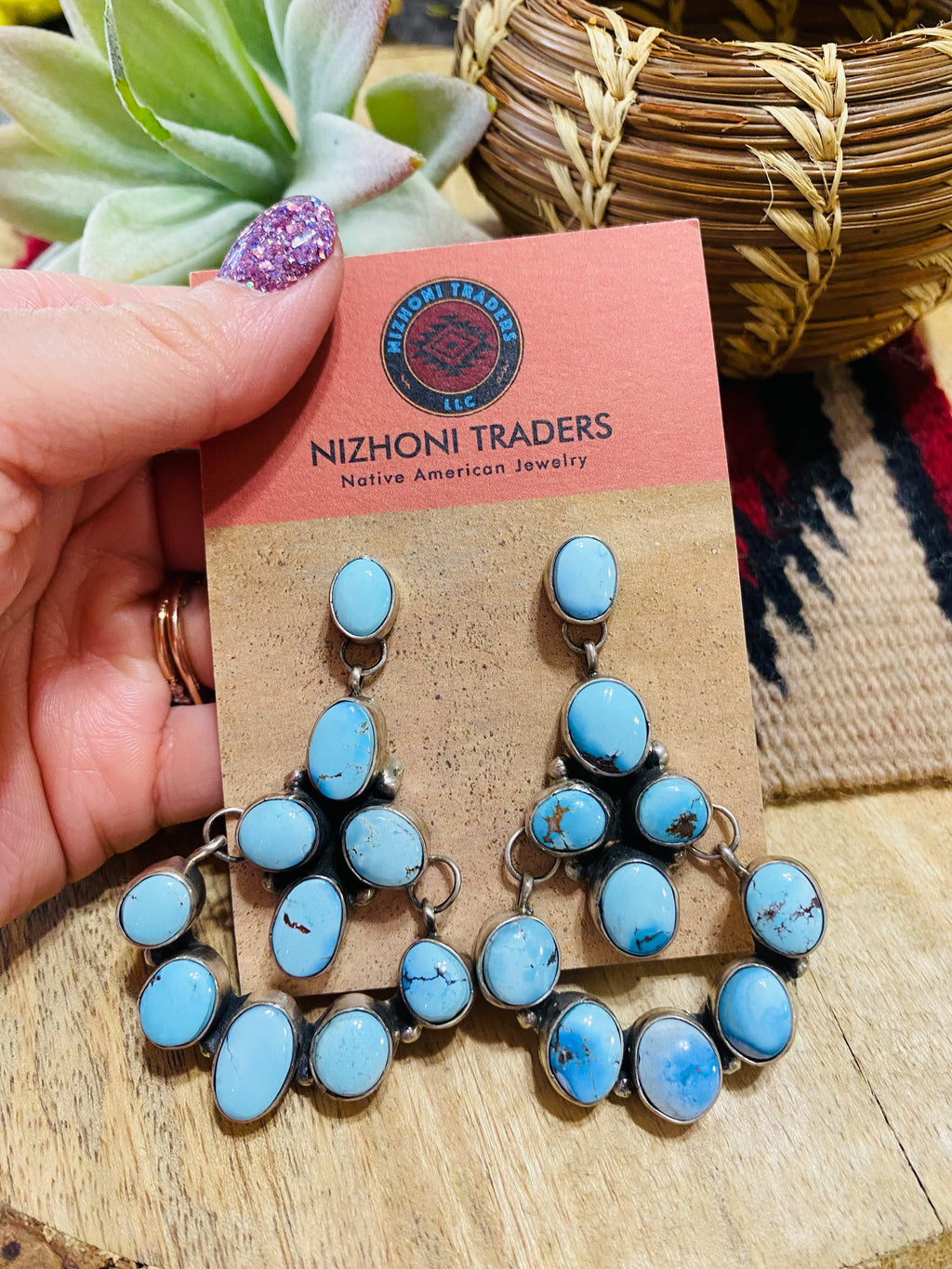 Handcrafted Golden Hills Turquoise & Sterling Silver Cluster Dangle Earrings