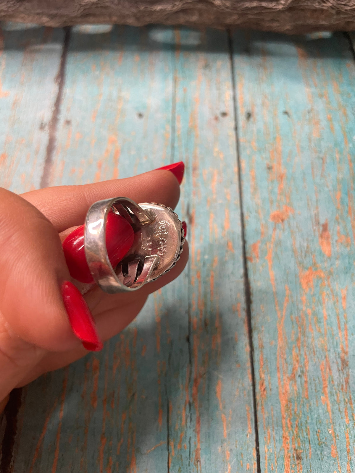 Old Pawn Handcrafted Sterling Silver & Charorite Ring Size 7.5