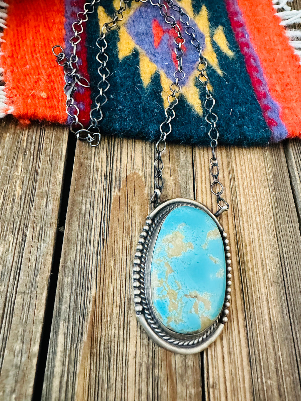 Handcrafted Sterling Silver & Kingman Turquoise Necklace