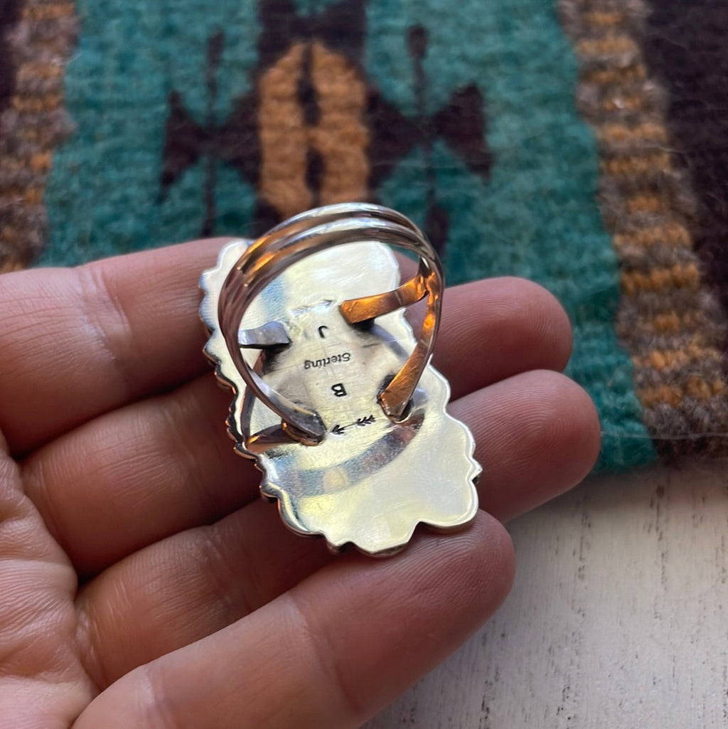 Handcrafted Sterling Silver & Turquoise Flower Ring Size 11