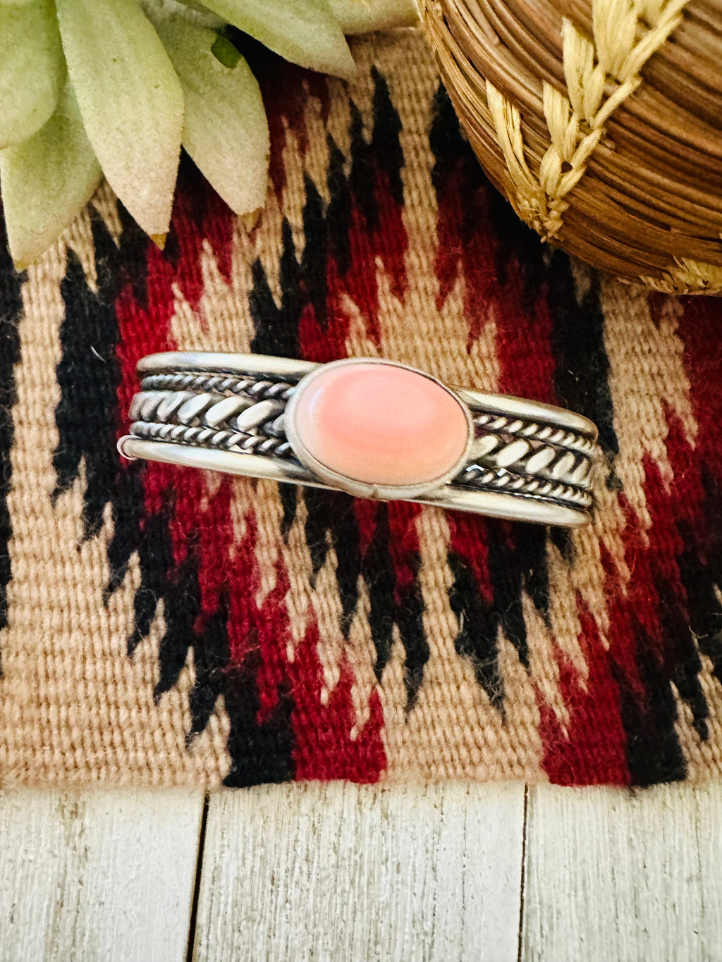 Handcrafted Queen Pink Conch Shell & Sterling Silver Cuff Bracelet