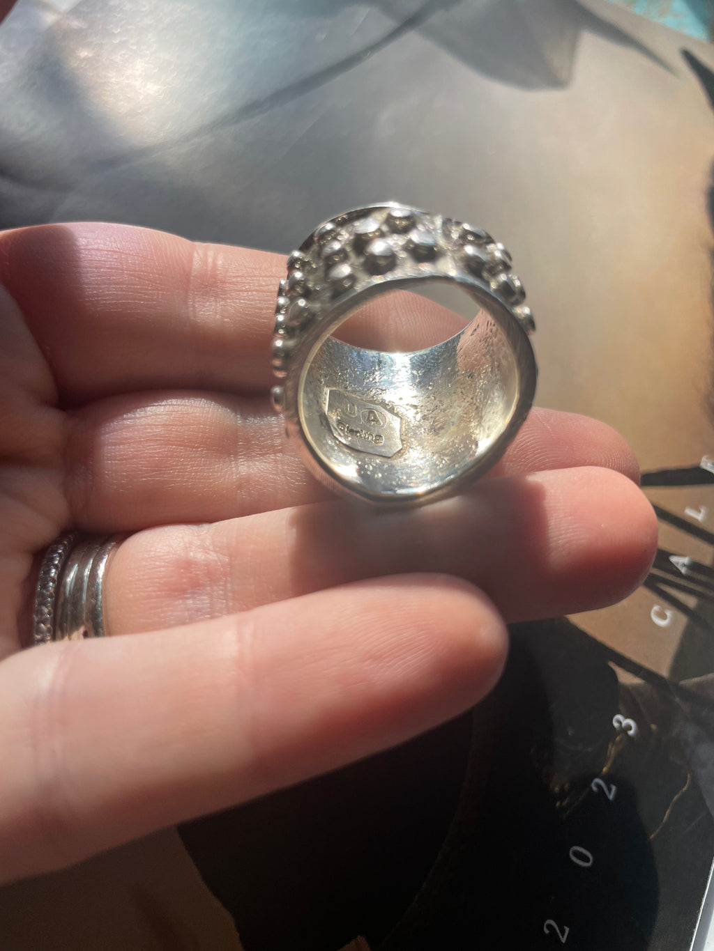 Handcrafted Sterling Silver Ring Size 9 Signed