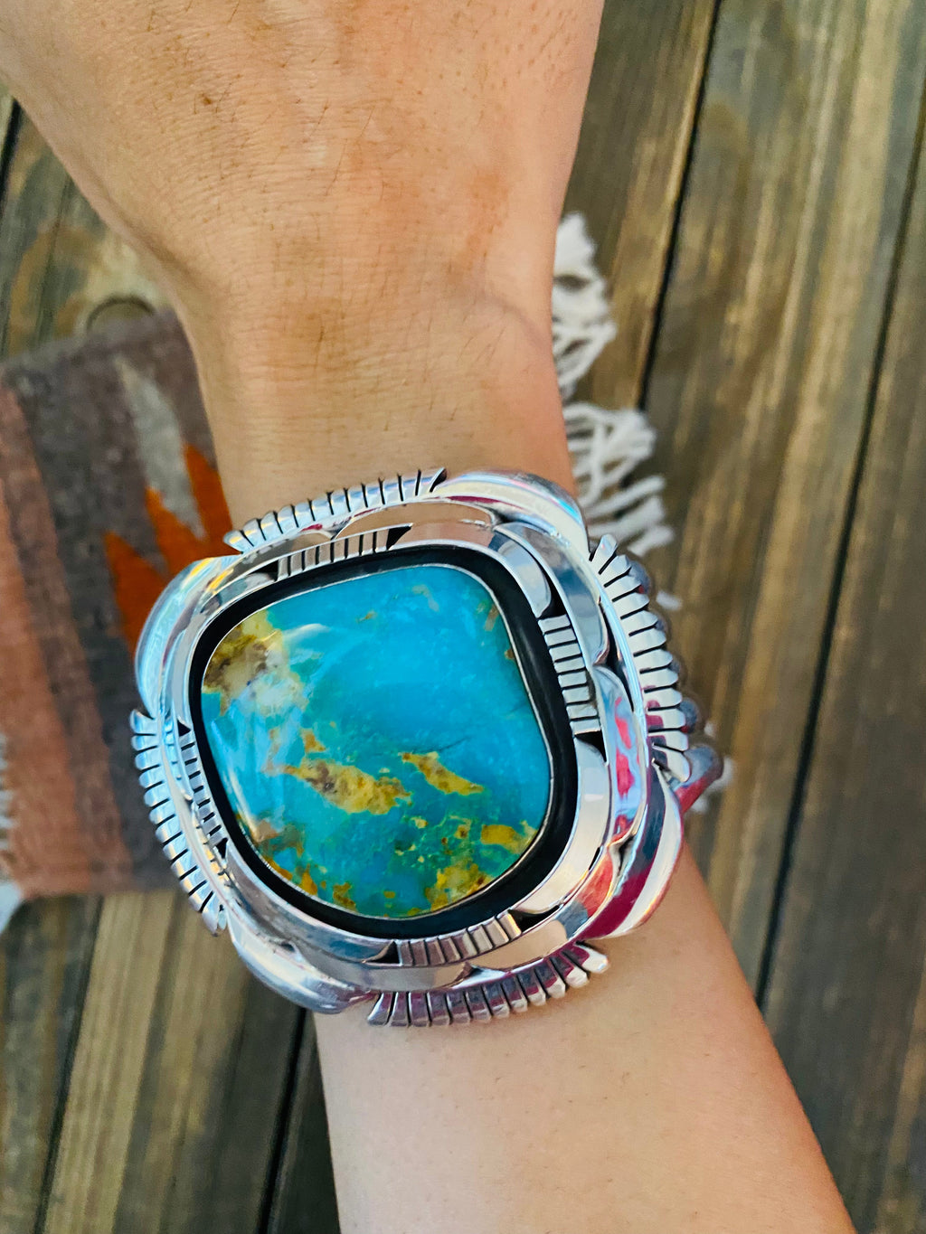 Handcrafted Royston Turquoise & Sterling Silver Cuff Bracelet Signed