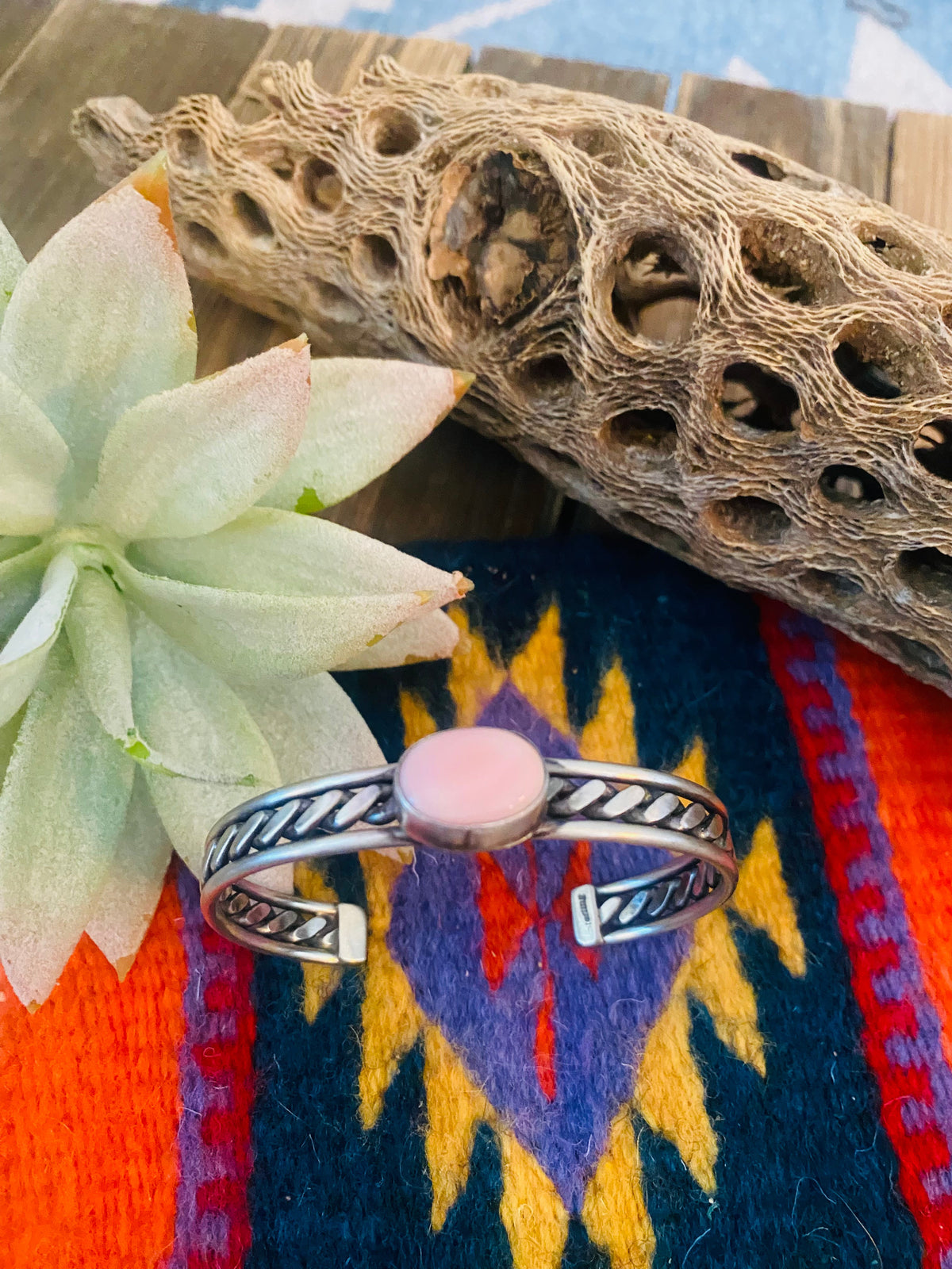 Handcrafted Queen Pink Conch Shell & Sterling Silver Cuff Bracelet