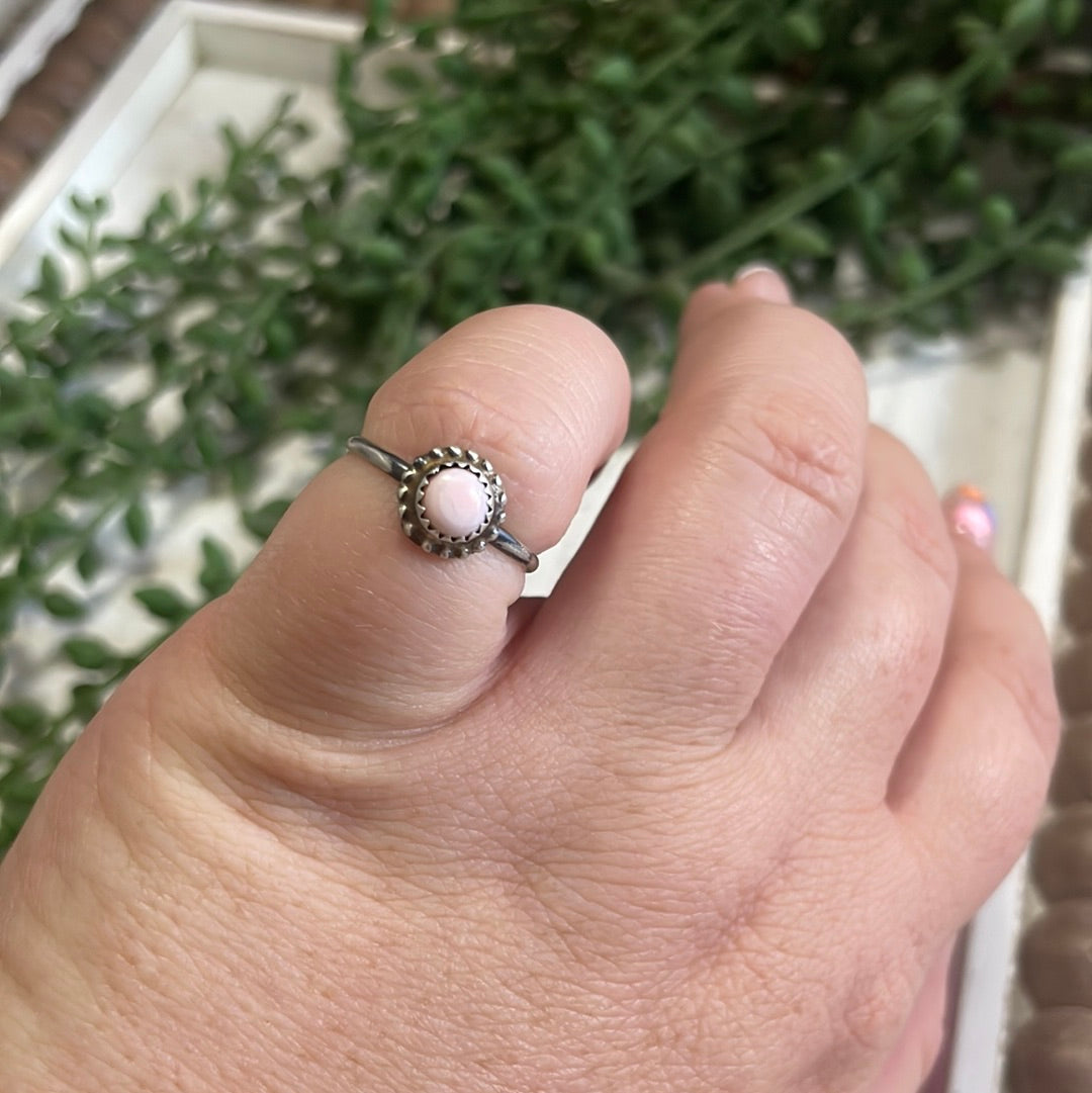 Dainty Handcrafted Sterling Silver & Pink Conch Dot Ring
