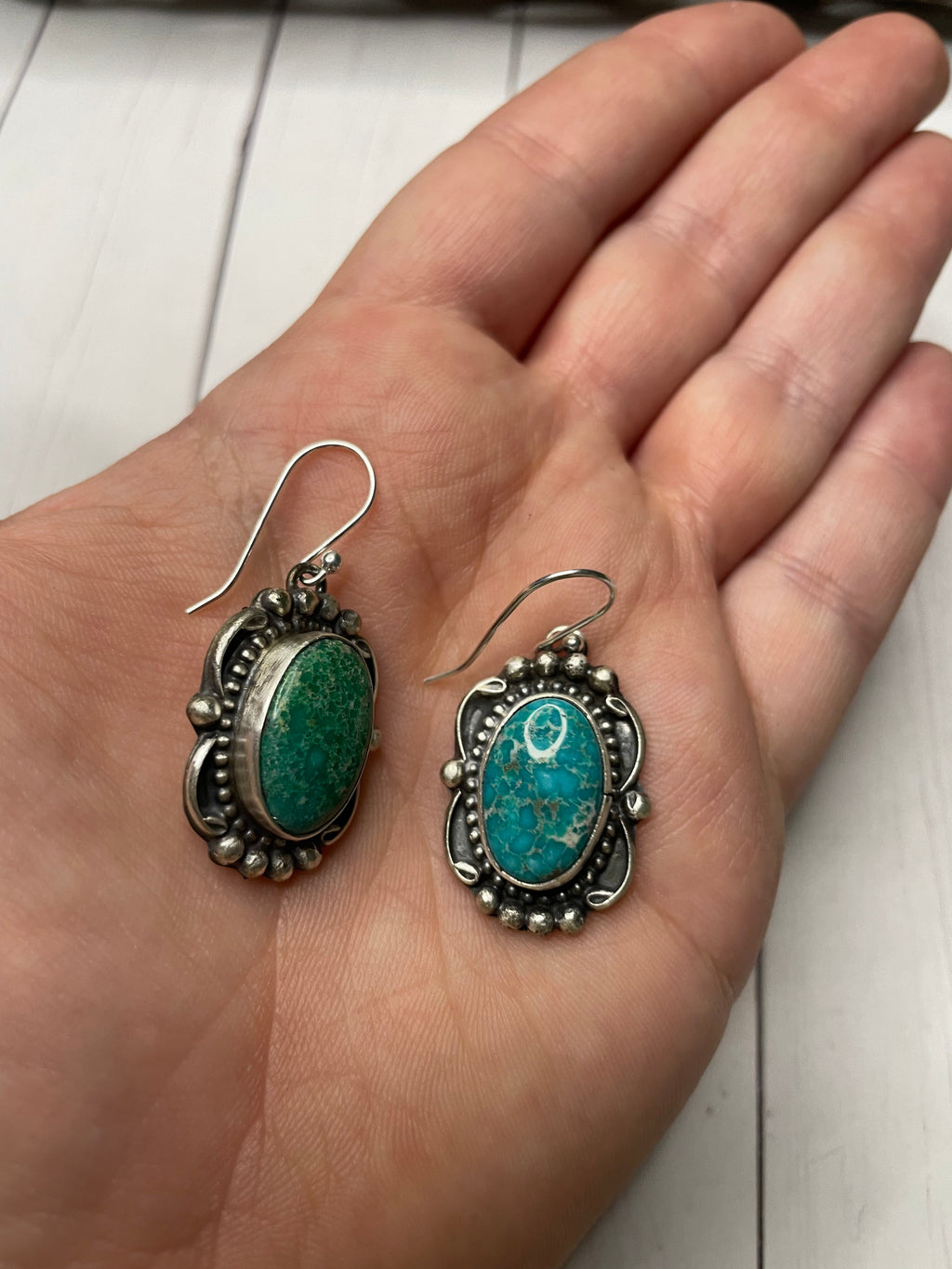 Handcrafted Sterling Silver & Turquoise Dangle Earrings Signed Sheila Becenti