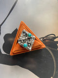 Handcrafted Sterling Silver & Turquoise Cluster Cross Ring Signed