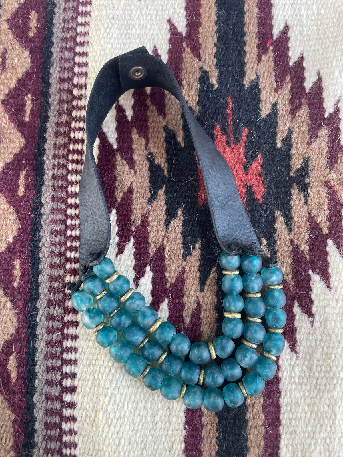 Handmade Recycled Glass 3 Strand Blue Beaded Necklace