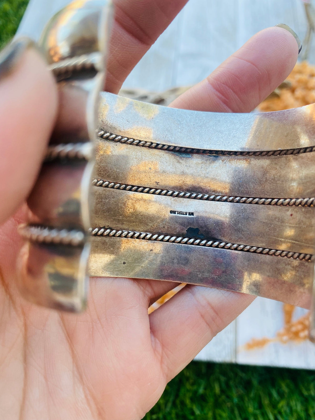 Handcrafted Vintage Sterling Silver Cuff Bracelet Signed