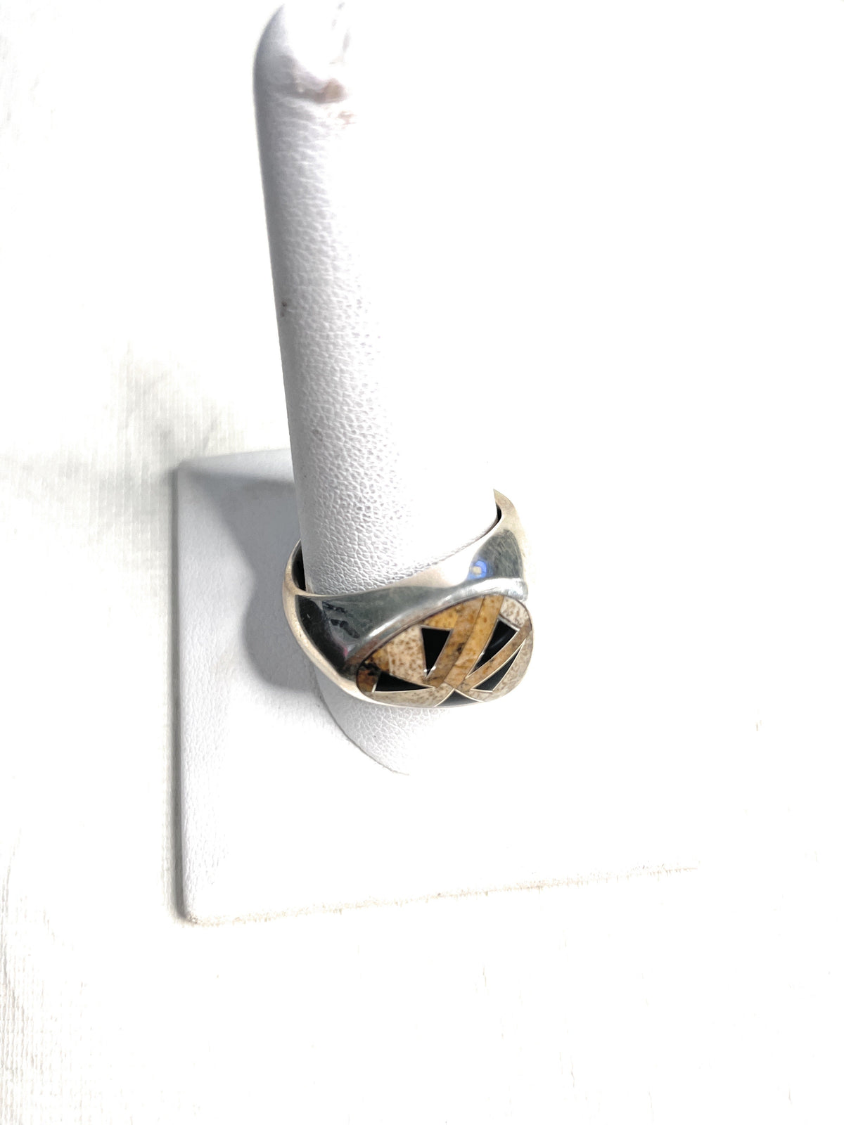 Old Pawn Handcrafted Sterling Silver, Tiger Eye & Onyx Ring Size 11