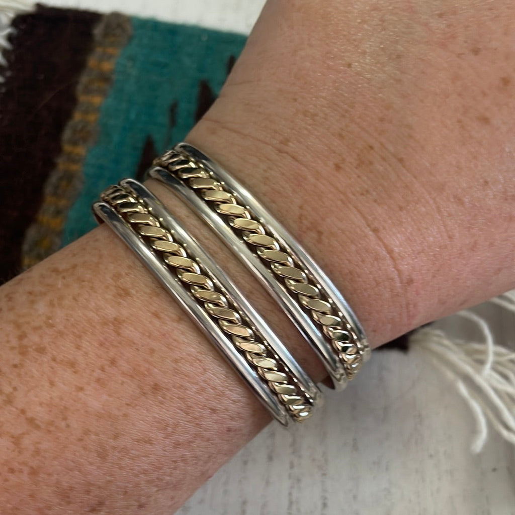 Handcrafted 12kt Overlay & Sterling Silver Adjustable Cuff Bracelet Signed