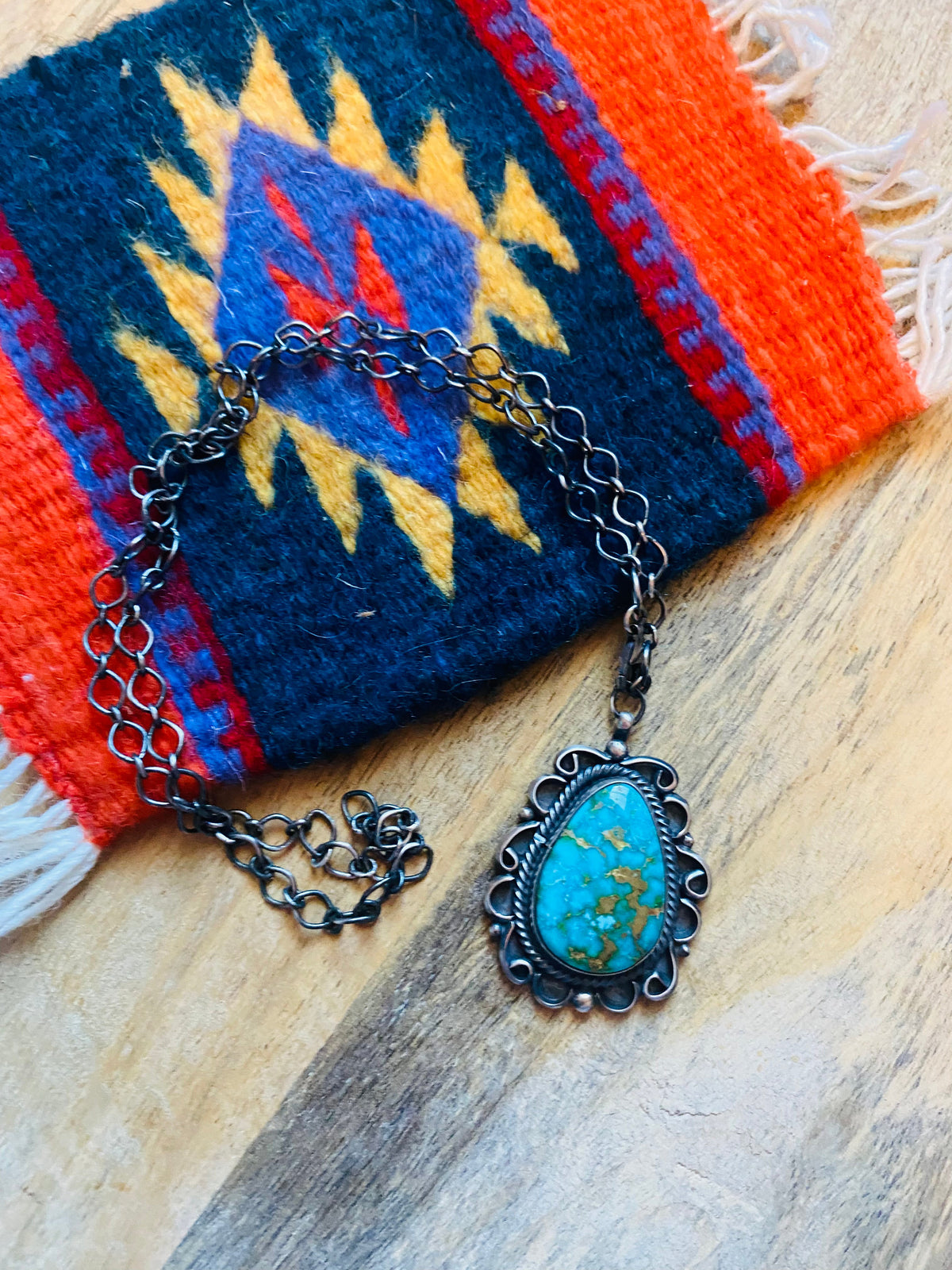 Handcrafted Sterling Silver & Royston Turquoise Necklace Signed