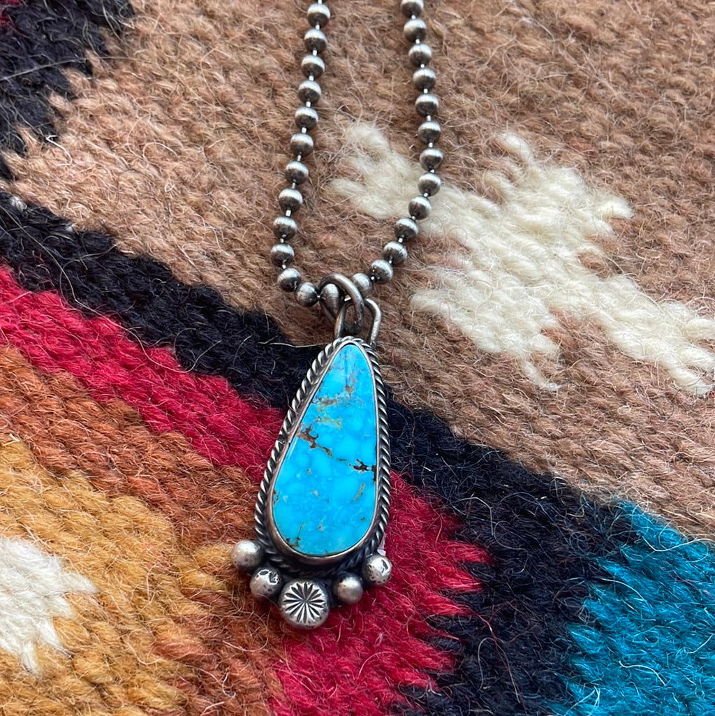 Handcrafted Sterling Silver Turquoise Pendant Necklace Signed Sheila
