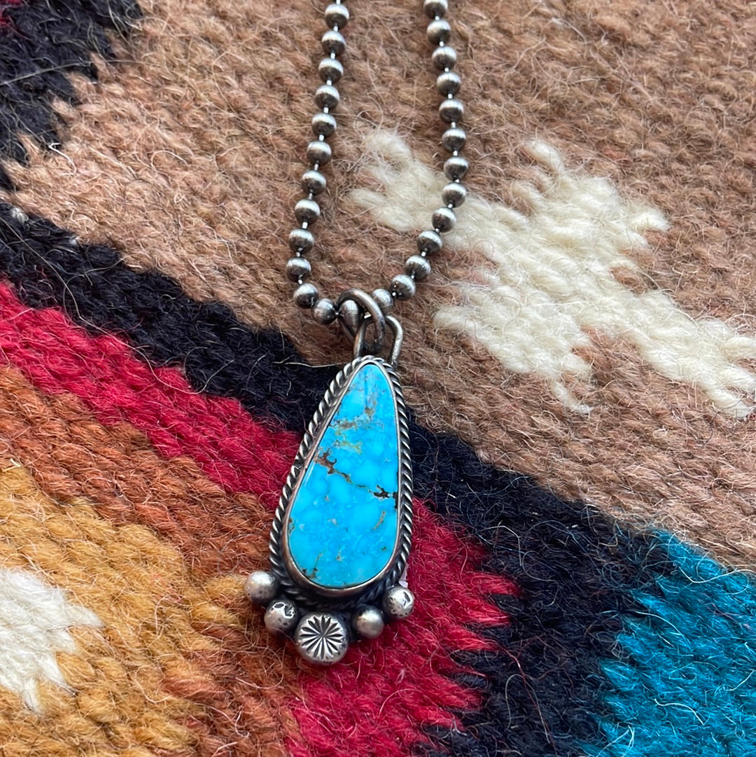 Handcrafted Sterling Silver Turquoise Pendant Necklace Signed Sheila