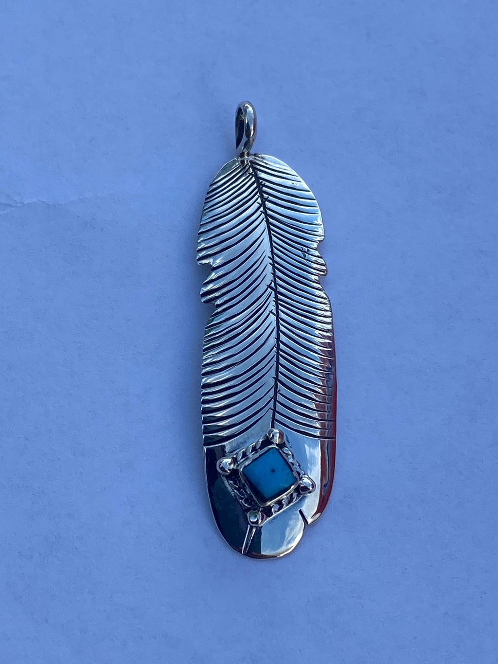 Handcrafted Kingman Turquoise & Sterling Silver Feather Pendant